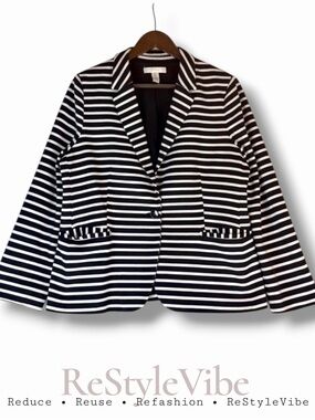 CHICOS Women’s Size 2 US 12 L Blazer Jacket Striped Stretch Lined Business